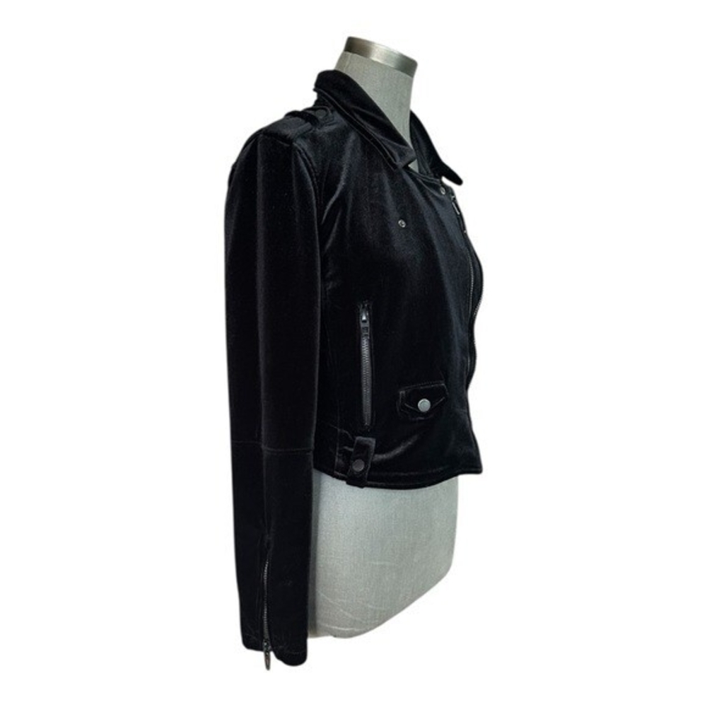 BlankNYC Anthropologie Black Velvet Moto Jacket M Zip Front Biker Crushed - Picture 8 of 11